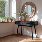 Rounded Solid Wood Vanity Table with Drawers, Modern Dressing Table for Bedroom
