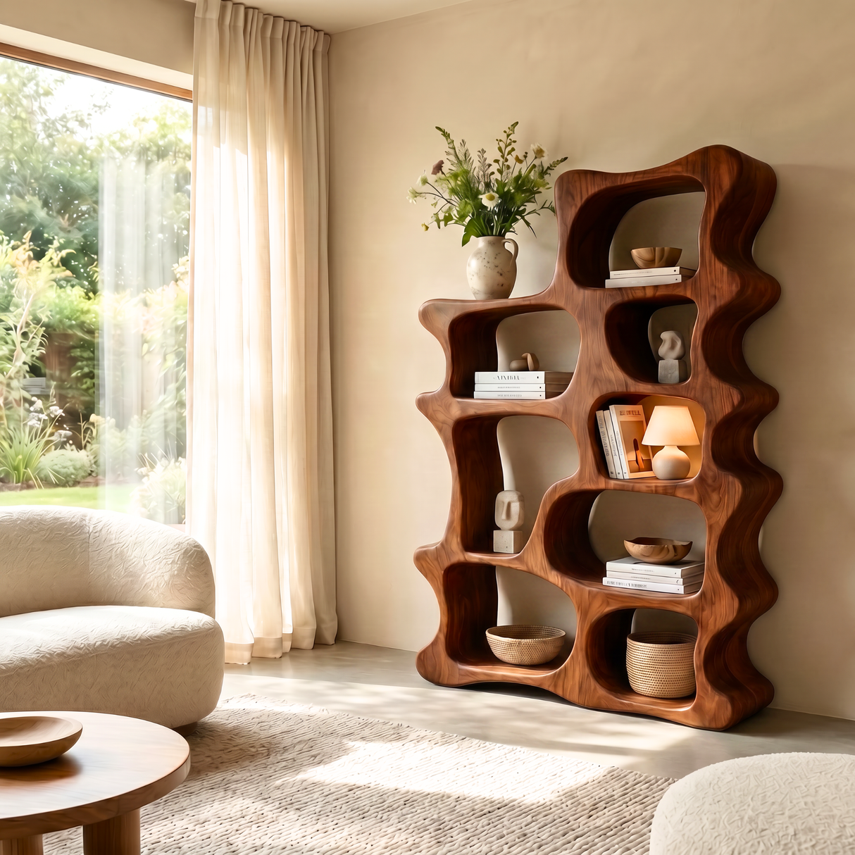 Handmade Freeform Wooden Bookshelf Artistic Display Cabinet