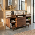 Handcrafted Solid Wood Raised Top Sideboard with Drawers and Open Shelves