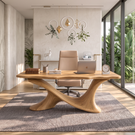 Live Edge Solid Wood Desk with Sculptural Double Curve Base