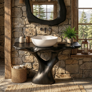 Bathroom Vanity Solid Wood with Sculptural Branching Pedestal for Modern Bathroom