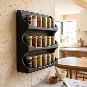 Handcrafted Wooden Wall Spice Rack with Flowing Wave Shelves for Kitchen Storage