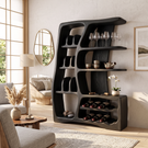 Solid Wood Wine Cabinet with Sculptural Open Shelves and Bottle Rack