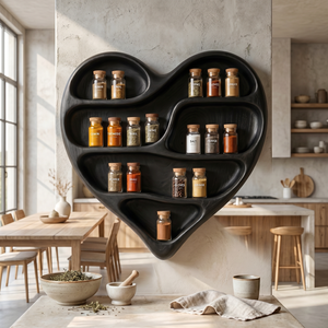 Solid Wood Heart Spice Rack with Organic Multi-Level Open Shelves