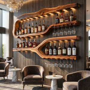 Luxury Solid Wood Wine Rack Wall Shelf With Glass Holder