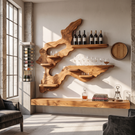 Asymmetrical Root Sculpture Solid Wood Wall Wine Rack with Display Shelves