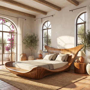 Wave Solid Wood Bed Frame with Sculptural Headboard