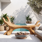 Organic Solid Wood Bench with Sculptural Branch Form