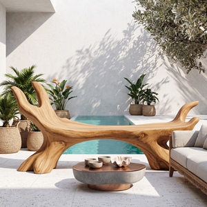 Organic Solid Wood Bench with Sculptural Branch Form