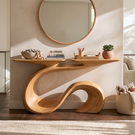 Organic Solid Wood Console Table with Sculptural Wave Base and Flowing S Curve Design
