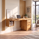 Solid Wood Desk With Drawers And Open Shelf For Home Office