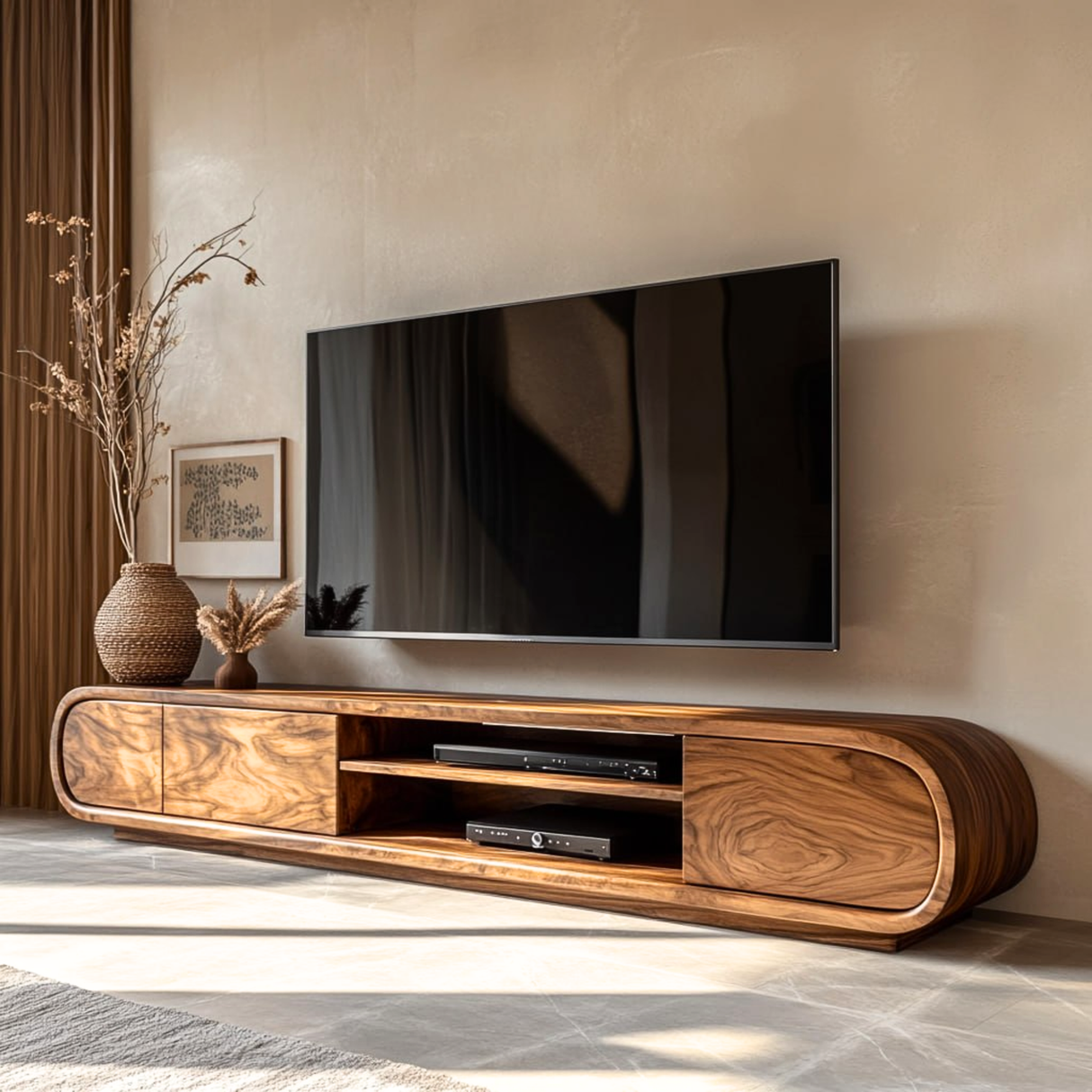 Solid Wood TV Stand Storage Media Console Organic Modern Entertainment Unit