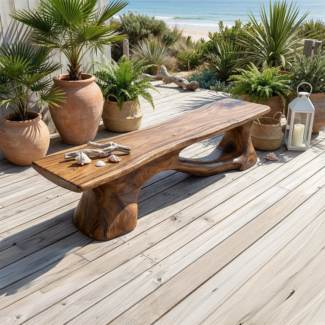 Sculptural Solid Wood Bench with Organic Form for Modern Interiors