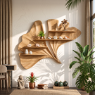 Sculptural Solid Wood Wall Shelf with Flowing Leaf Form and Floating Shelves