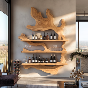 Tree Canopy Solid Wood Wall Wine Rack with Three Wine Display Shelves