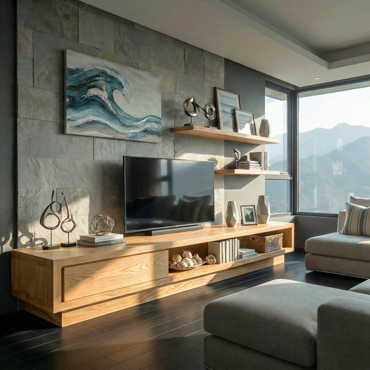 Solid Wood TV Cabinet with Open Shelf Storage for Modern Living Rooms