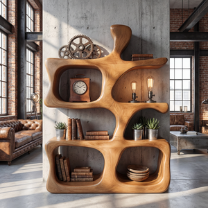 Sculptural Organic Wood Display Shelf with Open Compartments