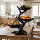 Solid Wood Three Tier Fruit Bowl Stand with Sculptural Branch Design