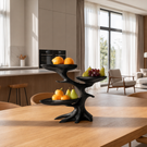 Solid Wood Three-Bowl Fruit Centerpiece with Flowing Branch Stand