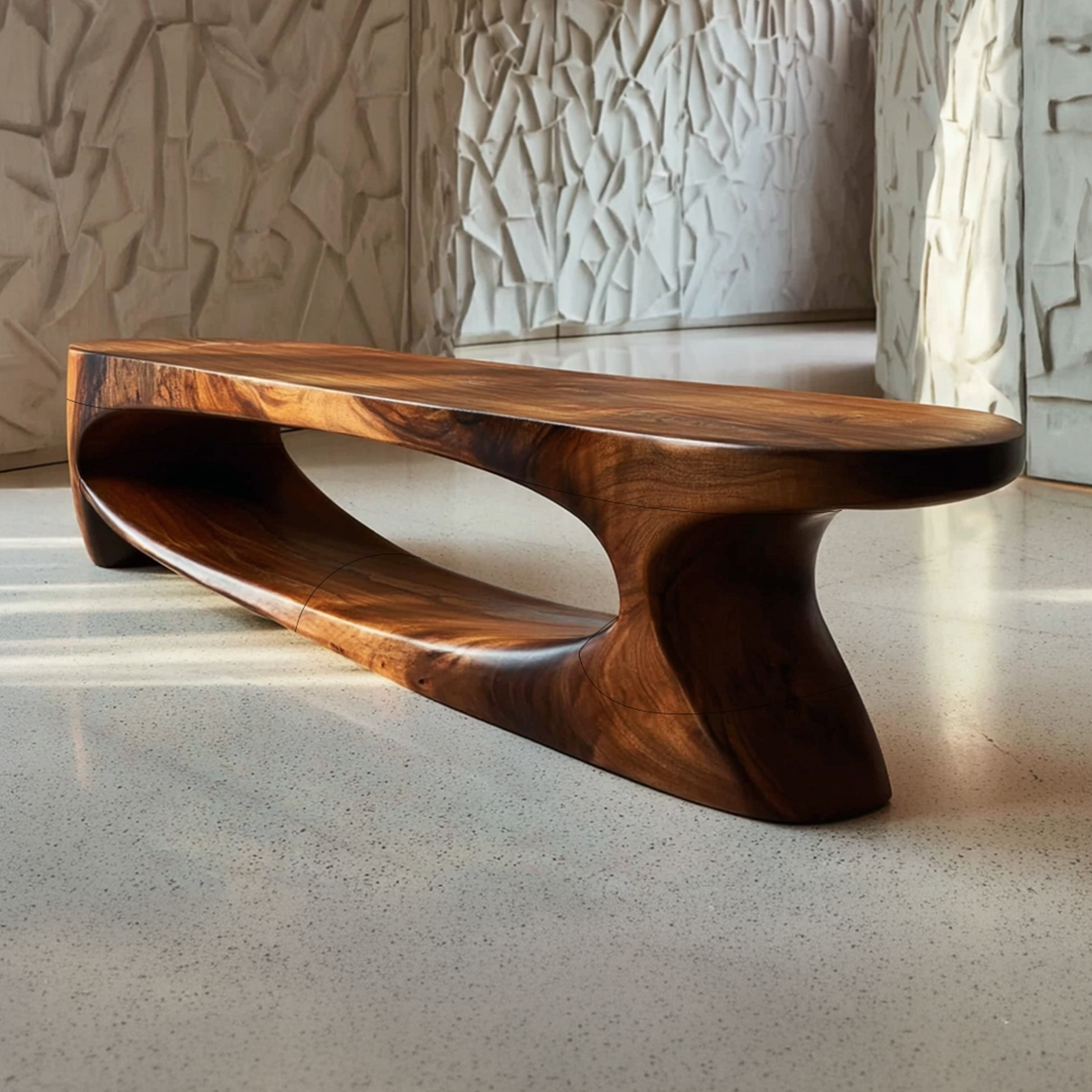 Sculptural Solid Wood Bench with Flowing Base for Modern Interiors