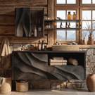 Sculpted Solid Wood Floating Bathroom Vanity with Layered Organic Relief