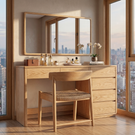 Wood Vanity Table with Side Drawers, Minimalist Dressing Table for Modern Bedrooms