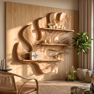 Tropical Leaf Solid Wood Wall Shelf for Nature Inspired Living Room Decor