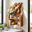 Seashell Carved Wood Wall Shelf for Bathroom Storage