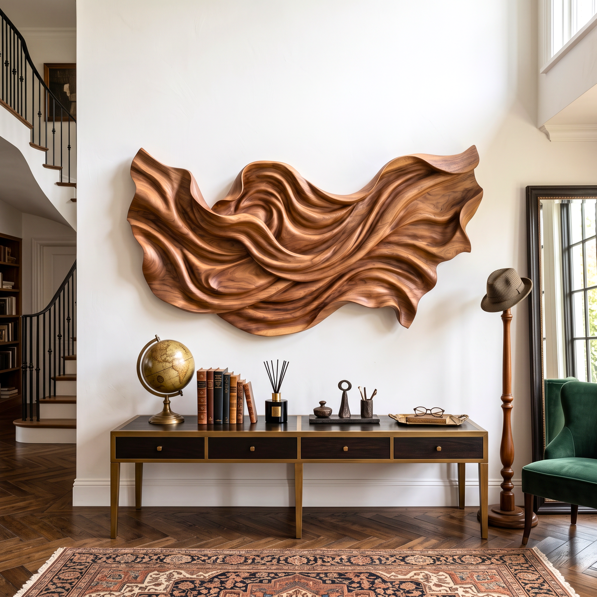 Wall Sculpture Flowing Wood Waves with Sculptural Organic Layers