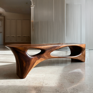 Abstract Sculptural Solid Wood Bench with Organic Cut-Out Design