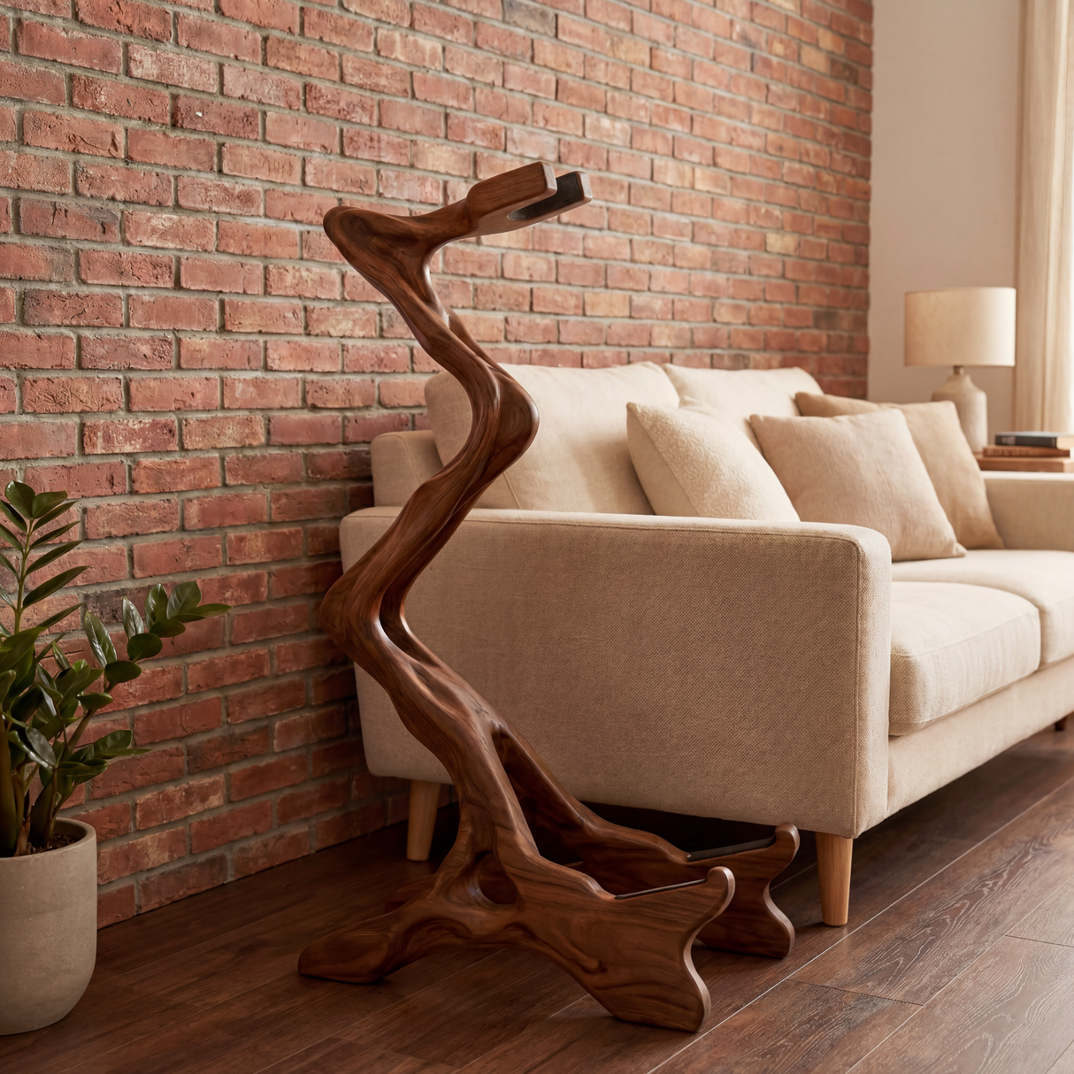 Organic Sculptural Guitar Stand Handcrafted Wooden Acoustic Holder