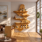 Sculptural Solid Wood Wine Rack with Tiered Floating Shelves