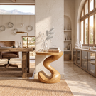 Sculptural Solid Wood Side Table with Flowing S Curve Base