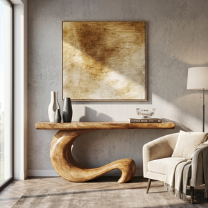 Console Table Solid Wood with Sculptural Curl Base for Entryway Decor