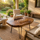 Live Edge Solid Wood Chess Coffee Table with Built In Game Board