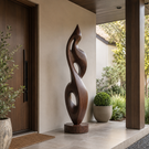 Handcrafted Solid Wood Abstract Floor Sculpture with Flowing Open Form