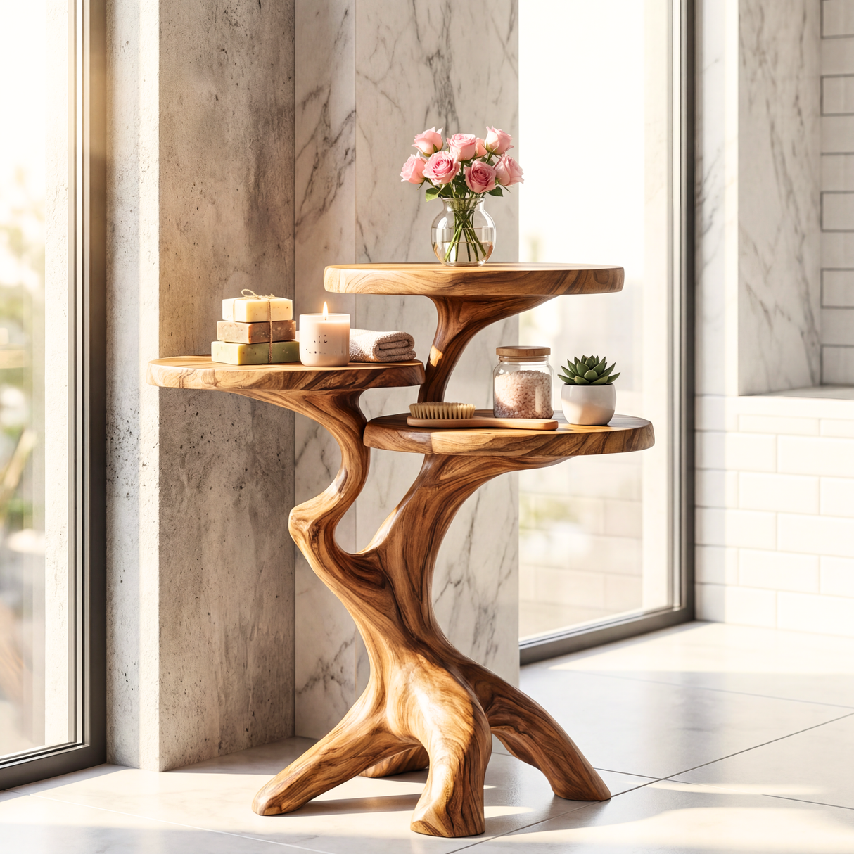 Organic Spa Side Table Handmade Tree Root Display Stand