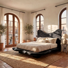 Sculptural Solid Wood Bed Frame with Organic Headboard