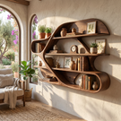 Organic Solid Wood Wall Bookshelf with Sculptural Open Shelves