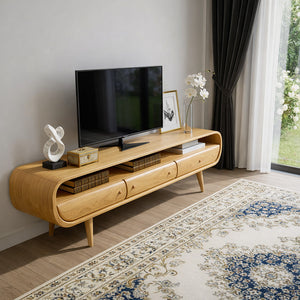 Mid-Century Solid Wood TV Console with Curved Frame