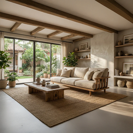 Solid Wood Frame Sofa with Linen Cushions for Organic Modern Living