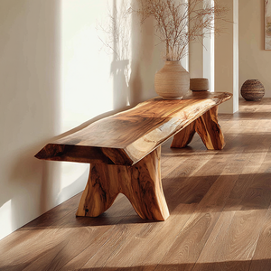 Live Edge Solid Wood Bench Handcrafted Organic Modern Wooden Bench