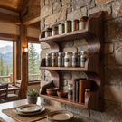 Solid Wood Organic Wall Spice Rack with Flowing Three Shelf Design