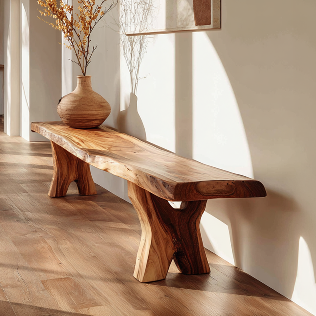 Organic Live Edge Wood Bench Handcrafted Natural Solid Wood Entryway Bench