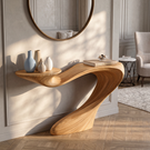 Solid Wood Console Table with Sculptural Sweeping Curve Base for Entryway Decor