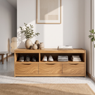 Modern Solid Wood Shoe Cabinet with Open Cubbies and Three Storage Drawers