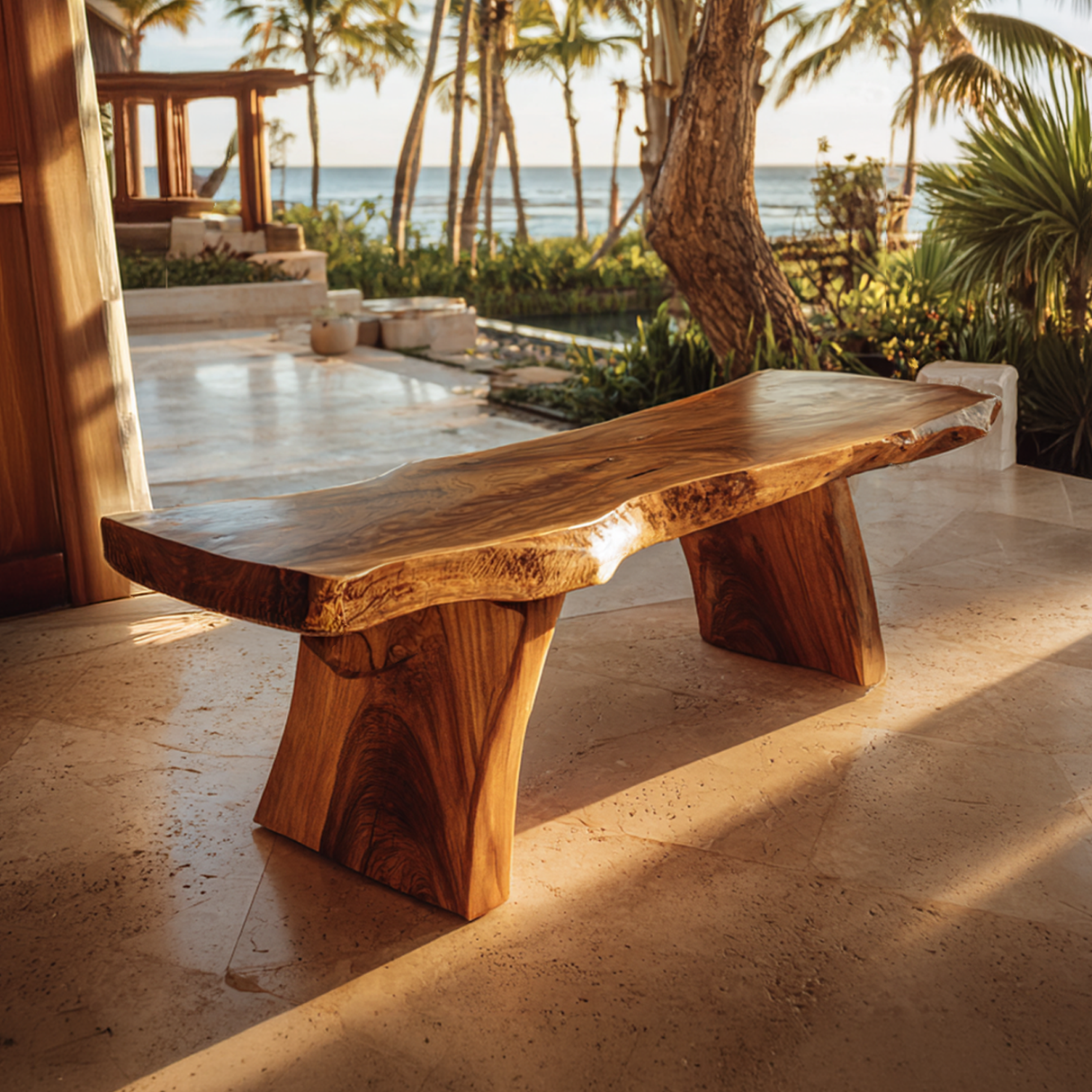 Live Edge Solid Wood Bench Sculptural Organic Modern Seating