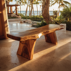 Live Edge Solid Wood Bench Sculptural Organic Modern Seating