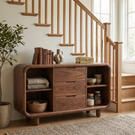 Solid Wood Sideboard Cabinet with Three Drawers and Rounded Display Bays