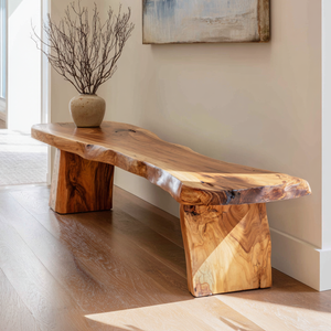 Natural Live Edge Wood Bench Handcrafted Organic Modern Hallway Seat